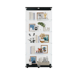 Two Door Glass Cabinet Glass Display Cabinet with 5 Shelves, Black