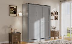 Rotating Queen Murphy Bed with Hidden Storage Racks, Space-Saving Multifunctional Wall Bed for Home Office & Small Rooms, Gray