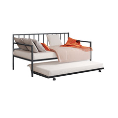 Contemporary Style 1pc Twin Size Metal Daybed With Trundle Mattress Ready Full Metal Structure Black Finish