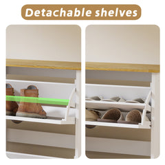Shoe Storage Cabinet with 2 Drawers, 4 Flip Drawers, Freestanding Shoe Cabinet Organizer with Adjustable Shelf, Shoe Cabinet for Entryway, Foyer, Slim Shoe Cabinet-Antique White