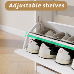 Shoe Storage Cabinet with 2 Drawers, 4 Flip Drawers, Freestanding Shoe Cabinet Organizer with Adjustable Shelf, Shoe Cabinet for Entryway, Foyer, Slim Shoe Cabinet-Antique White