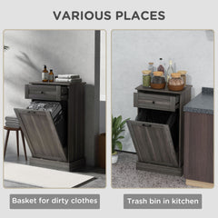 HOMCOM Kitchen Tilt Out Trash Bin Cabinet Free Standing Recycling Cabinet Trash Can Holder With Drawer, Charcoal Gray