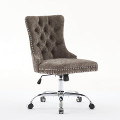 A&A Furniture Office Chair,Modern Chenille Upholstered Tufted Button Home Office Chair with Chrome Metal Base,Adjustable Desk Chair Swivel Office Chair (Gray)