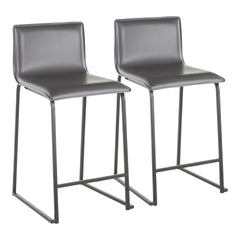 Mara 26" Contemporary Counter Stool in Black Metal and Grey Faux Leather by LumiSource - Set of 2