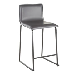 Mara 26" Contemporary Counter Stool in Black Metal and Grey Faux Leather by LumiSource - Set of 2