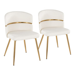 Cinch Glam/Art Deco Dining Chair in Gold Metal and White Faux Leather by LumiSource - Set of 2