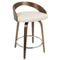 Grotto Mid-Century Modern Counter Stool with Swivel in Walnut with Cream Faux Leather by LumiSource - Set of 2