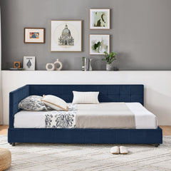 Full Size Upholstered Tufted Bed Frame, Sofa Bed Frame with Comfortable Backrest and Armrests, Full Size Bed for Bedroom, Living Room,Velvet, Dark blue(80.5''*59''*30.5'')