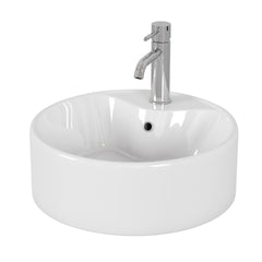 Bathroom Vessel Sink 15.7" x 5.7" Round Bowl Sink, Bathroom Countertop Round White Vanity Sink Basin,Ceramic Basin,Glossy White