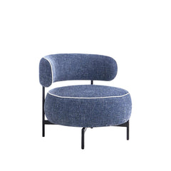 Contemporary Style Swivel Chair Metal Legs Contrast Welt Curved Backrest Dark Blue Finish