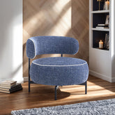 Contemporary Style Swivel Chair Metal Legs Contrast Welt Curved Backrest Dark Blue Finish