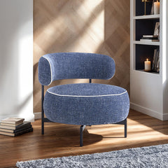 Contemporary Style Swivel Chair Metal Legs Contrast Welt Curved Backrest Dark Blue Finish