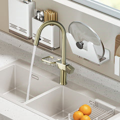 High Arc Pull-Down Kitchen Faucet - Single Hole Stainless Steel, Modern Sink Faucet (Brushed Gold)