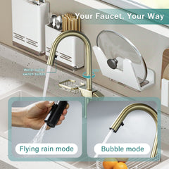 High Arc Pull-Down Kitchen Faucet - Single Hole Stainless Steel, Modern Sink Faucet (Brushed Gold)