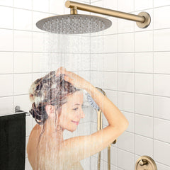 10 Inches Wall Mounted Shower with High Pressure Rain Shower Head and 5-Function Handheld Shower Head