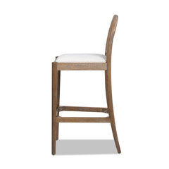 Panama 30.5" Curved Back Cane Rattan Bar Stool, Set of 2, Ivory White Boucle