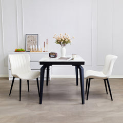Set of 2 Cream White Dining Chairs: Faux Leather Mid-Century Modern Accent Chairs for Kitchen, Dining Room, Living Room, and Reception