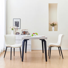 Set of 2 Cream White Dining Chairs: Faux Leather Mid-Century Modern Accent Chairs for Kitchen, Dining Room, Living Room, and Reception