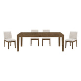 Brown Finish 5pc Dining Set Large Table and Upholstered Chairs Self-Storing Extension Leaf Sturdy Frame Wooden Furniture