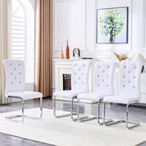 Set of 4,Retro alligator skin Upholstered dining chairs,with Crystal buckle design and Faux Leather design,a touch of elegance and mystery to the dining area,Electroplated metal bow leg