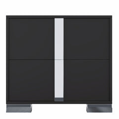 Elegant Nightstand with Metal Foot, Mirrored Bedside Table with 2 Drawers for Bedroom, Living Room, Black