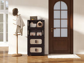 Retro Brown, 20" Side Wide Folding Storage Cabinet ,4 Tiers,19.69"×11.81"×40.55",Collapsible Storage Bins with Magnetic Door, Plastic Storage Cabinet with Wheels