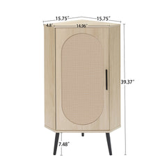 Corner cabinet ,Rattan door,Freestanding Corner Tables For Small Spaces, Corner Shelf Stand For Living Room, Kitchen, Bedroom