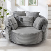 360° Swivel Chair Accent Barrel Chair Corduroy Round Sofa Chair with 5 Throw Pillows and an Adjustable Phone Holder for Living Room, Bedroom, Office and Hotel, Grey