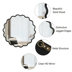 Solid Wood Wavy Mirror-Black Vanity Mirror Wall Decor 36" x 36" Modern Mirror Wall Decor for Bathroom, Bedroom, Living Room, Dining Room, Cloakroom, Entryway