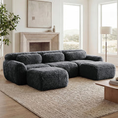 U-shaped Boneless Sofa 32D High Density Sponge Bottom Anti-Slip Design With Chaise Free Combination Full-compression Vacuum Packaging Deep Seat Design For Bedroom,Study,And Home Theater,Dark Grey