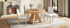 TREXM Vintage Extendable Dining Table Set for 4-6 with 4 Upholstered Chairs, 42 to 58-Inch Rustic Farmhouse Kitchen Table Set with Distressed Finish for Dining Room and Kitchen (Natural Wood Wash)