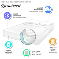 4-Piece Full Cooling Cotton Blend Sheet Set, Blue
