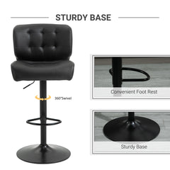 HOMCOM Bar Height Bar Stools Set of 2 with Adjustable Seat, Thick Padded Cushion and Metal Footrest for Home Bar, Black