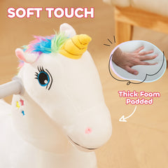 Qaba 6V Ride on Unicorn, Battery Powered Kids Electric Ride on Animal Toy with Music Forward, PU Wheels, Foot Pedal for Girls Boys Aged 18-36 Months, White