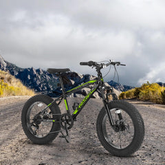 S20109 20 Inch Mountain Bike for Kids and Teenagers, High Carbon Steel Frame, Disc Brakes, Durable Wide Tires, Front Suspension, 7-Speed, Ideal for Snow and Off-Road Riding