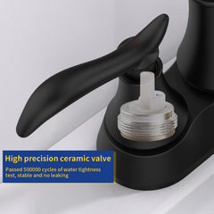 Bathroom Faucet Matt Black with Pop-up Drain & Supply Hoses 2-Handle 360 Degree High Arc Swivel Spout Centerset 4 Inch Vanity Sink Faucet