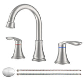 2-Handle 8 inch Widespread Bathroom Sink Faucet Brushed Nickel Lavatory Faucet 3 Hole 360° Swivel Spout Vanity Sink Basin Faucets with Pop Up Drain Assembly and cUPC Water Supply Hoses