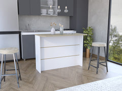 Kitchen Island with Two-Tier Storage Shelf and Ample Workstation, White / Light Pine