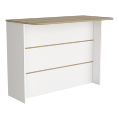 Kitchen Island with Two-Tier Storage Shelf and Ample Workstation, White / Light Pine