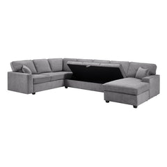 Samira 137"W Gray Chenille Sectional Sofa with Right-Facing Chaise, Underseat Storage, Throw Pillows
