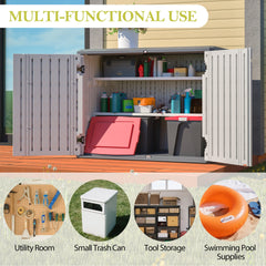 Horizontal Storage Shed with Removable Shelf, Large Lockable Outdoor Storage Cabinet, Weather-Resistant HDPE Plastic Storage Unit for Backyard, Patio, Garden – 28 Cu.ft, Ivory White