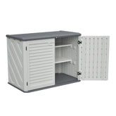 Horizontal Storage Shed with Removable Shelf, Large Lockable Outdoor Storage Cabinet, Weather-Resistant HDPE Plastic Storage Unit for Backyard, Patio, Garden – 28 Cu.ft, Ivory White