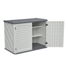 Horizontal Storage Shed with Removable Shelf, Large Lockable Outdoor Storage Cabinet, Weather-Resistant HDPE Plastic Storage Unit for Backyard, Patio, Garden – 28 Cu.ft, Ivory White