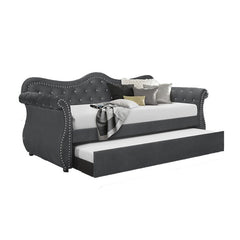 Abby Upholstered Velvet Wood Daybed with Trundle in Gray