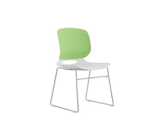 Modern Stacking Chairs Set of 4 in White+Blue or White+Green with Polypropylene Seat and Fiberglass Reinforced Back, 18.9 x 19.7 x 34.45 Inches