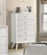 Contemporary Style 1pc Chest Angled Legs Round Bronze Knobs Wave Texture White Finish