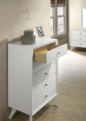 Contemporary Style 1pc Chest Angled Legs Round Bronze Knobs Wave Texture White Finish
