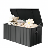 190 Gallon Metal Deck Box, Waterproof Steel Outdoor Box, Large Patio Furniture Storage Cabinet, Lockable Storage Bench for Porch Package Delivery, Pillows, Cushions, Pool, Tools, Backyard, Grey