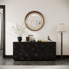 Sideboard Buffet Cabinet, 4 Doors Modern Accent Storage Sideboard, Luxurious Floor Cabinet Buffet with Freestanding Anti Dumping for Kitchen, Living Room, 59" Wide Rectangular Buffet Table(Black)