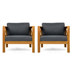 Patio Conversation Set, Outdoor Wood Conversation Seat(Set of 2),Armchair with Cushions,Foldable Acacia Wood Side Table,Teak Finish,Dark Grey cushion